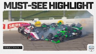 David Malukas multiple cars involved in opening lap crash at Iowa  INDYCAR [upl. by Herzog]