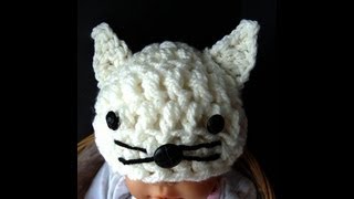 KITTY KAT HAT costume cat feline baby hat how to crochet a kitty hat [upl. by Marvel905]