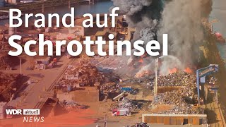 Duisburg Brand auf Schrottinsel – Tausend Tonnen Fahrzeugschrott brennen  WDR aktuell [upl. by Onimod]