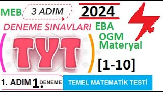 3 Adım Deneme Sınavları  TYT  1 Adım 1 Deneme  Matematik  Temel Matematik Testi  MEB  2024 [upl. by Fayette]