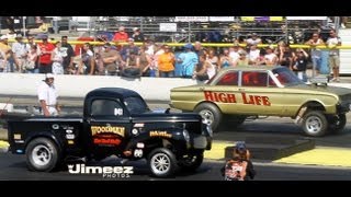 NOSTAGIA GASSERS 41 WILLYS PU VS 61 FORD FALCON AT MELTDOWN DRAGS [upl. by Bowles]