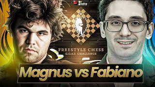 Magnus Carlsen vs Fabiano Caruana  Fabi in a mustwin  Freestyle Chess Game 2 [upl. by Matlick578]