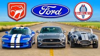 Dodge Viper v Mustang GT v Shelby Cobra DRAG RACE [upl. by Embry863]