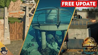 FREE UPDATE SHOWCASE  Amphitheatre Lagoon Attraction amp More  Jurassic World Evolution 2 [upl. by Kery674]