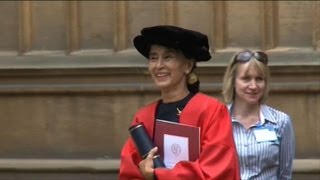 Emotional Suu Kyi honoured in British city she called home [upl. by Elawalo]