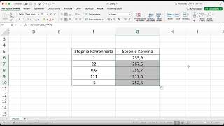 Konwertowanie temperatury  stopnie Fahrenheita na stopnie Kelwina EXCEL [upl. by Latea525]