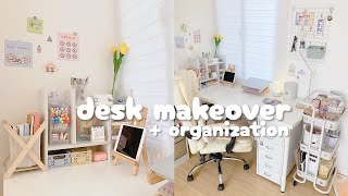 aesthetic desk makeover  organization 🖇️＜꒱° ⇢ cozy setup ⨾ white amp soft pastel ᵎᵎ [upl. by Ymor]