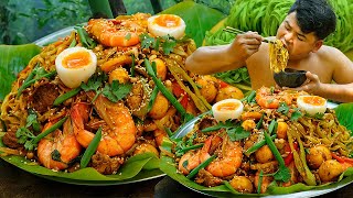 Green Noodle Seafood And Chicken Ovary Recipe  Stir Fry Green Noodle For Food Eating So Delicious [upl. by Bach]