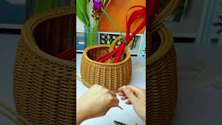 How to craft hand basket with rattan diy rattan handmade [upl. by Akinat]