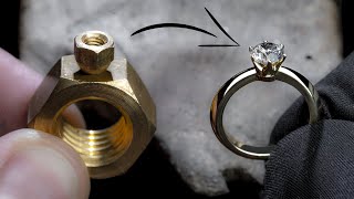 I TURN 2 HEX NUTS into a 1 Ct DIAMOND RING [upl. by Noek]