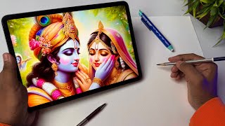 Radha Krishna playing Holi Drawing Radha Krishna Drawing Outline Tutorial 😍 [upl. by Conley340]