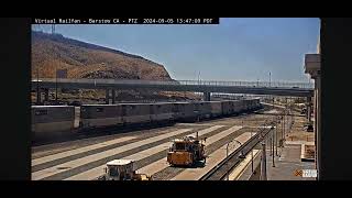 BNSF intermodal train with BNSF oddball unit at Barstow Railcam [upl. by Kcirret626]