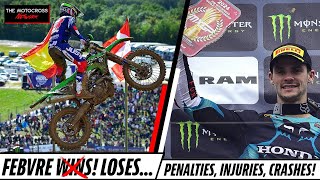 DRAMA IN FRANCE Crashes Penalties Injuries  MXGP Of France [upl. by Htebharas]