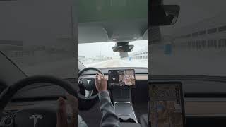 Driving a tesla model 3 rwd in snow [upl. by Aniara]