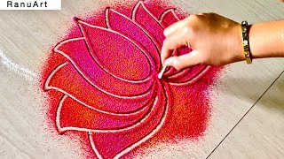 Simple peacock rangoli designs with colours🌺unique peacock rangoli designs🌺Ranu Art [upl. by Maxentia]