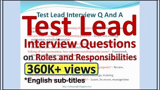 Test Lead Interview Questions And AnswersTest Lead Roles And ResponsibilitiesTest LeadInterview [upl. by Kelsy403]