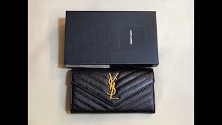 UNBOXING VIDEO YSL SAINT LAURENT MONOGRAM LARGE FLAP WALLET IN LEATHER BLACK [upl. by Ainessej423]