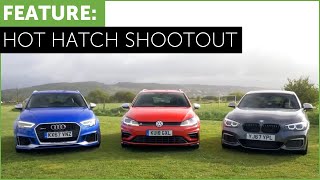 Hot Hatch Shootout  BMW M140i vs Audi RS3 vs VW Golf R w Tiff Needell Part 1 [upl. by Cahra567]