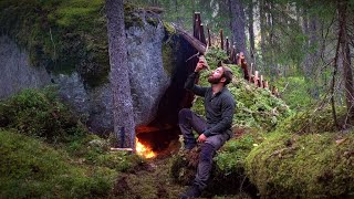 Solo Survival Under a Rock With No Food or Water  Aframe Bushcraft Shelter Natural Water Filter [upl. by Dympha42]