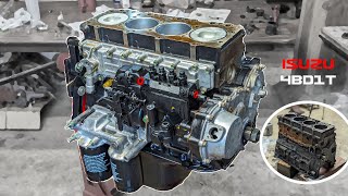 Excavator engine rebuild short block assembly Hitachi EX1202Isuzu 4BD1T [upl. by Iral430]