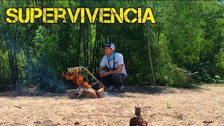 MÍ Primer SUPERVIVENCIA sólo TODO un DÍA en ÉL MONTE COCINA PRIMITIVA🔥🏕️ PESCADO ASADO [upl. by Eceinert446]