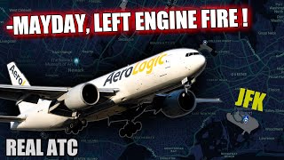 ENGINE FIRE on Approach AeroLogic Boeing 777 REAL ATC [upl. by Roice770]