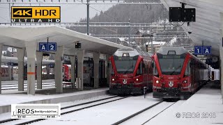 2018114K Bahnhof St Moritz on the platform the quotmodernquot RhB in action with a touch of winter [upl. by Fates]