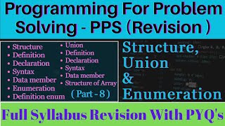 PPS Full Syllabus Revision With PYQs Part8  Programming For Problem Solving Revision With PYQs [upl. by Dorisa325]