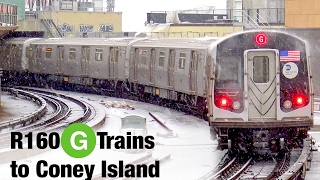 ⁴ᴷ R160 G Trains to Coney Island Action [upl. by Peace]