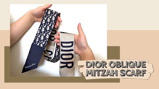 Dior Oblique Mitzah scarf UNBOXING Navy How I tie [upl. by Abdu]