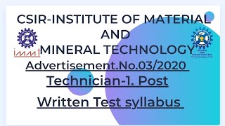 CSIRIMMT AdvertisementNo032020 Written Test Syllabus Technician1 Post [upl. by Nimajnab]