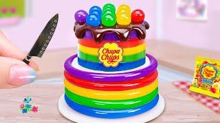 🌈Chupa Chups Rainbow Cake🌈Lively Melting Miniature Chocolate Cake Decorating Recipe🍉Mini Sweet Taste [upl. by Nosduj630]