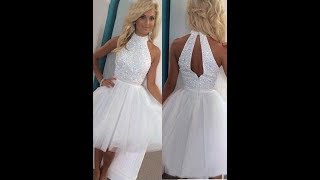 ALinePrincess Sleeveless Halter Beading Tulle ShortMini Dresses  Hebeos [upl. by Aihsined]