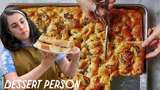 Claire Saffitz Makes Soft amp Crispy Focaccia  Dessert Person [upl. by Katey761]