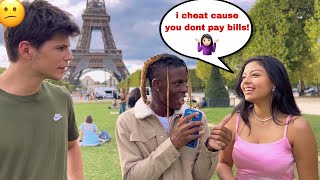 Making Couples Switch Phones in PARIS FRANCE Loyalty Test 💔 IM BACK [upl. by Axel69]