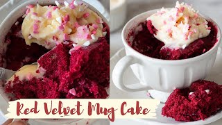 EGGLESS RED VELVET MUG CAKE Vday recipe idea  Fluffy simple 70 second mug cake recipe no eggs [upl. by Dumond]