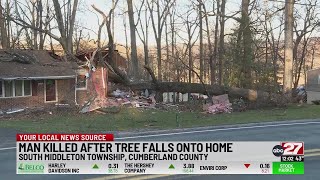 Man killed after tree falls onto home [upl. by Attehcnoc]