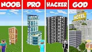 Minecraft Battle NOOB vs PRO vs HACKER vs GOD HOTEL SKYSCRAPER HOUSE BUILD CHALLENGE  Animation [upl. by Alarise]