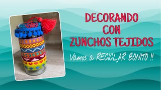 IDEA en FRASCO de Vidrio Decorado con Zunchos TejidosGlass JAR Decorated with Woven Bands [upl. by Arber]