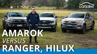 2023 Ford Ranger v Toyota HiLux v Volkswagen Amarok Comparison  Best DualCab 4x4 Ute faces rivals [upl. by Dunning]