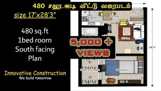 480 sqft  17 x 28  1bhk  south facing  house plan [upl. by Isiah]