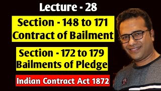 Lecture28 Contract of Bailment amp Pledge Section 148 to 181 Indian Contract Act 1872 [upl. by Anilosi]