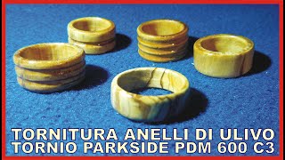 Tornitura anelli di ulivo con tornio Parkside PDM 600 C3 [upl. by Ynnub800]