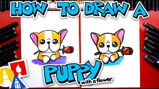 How To Draw A Puppy With A Flower [upl. by Bohman]