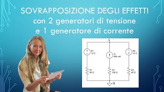 Sovrapposizione degli effetti con 2 generatori di tensione e 1 di corrente esercizio guidato [upl. by Luigi]