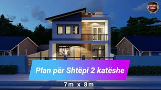 Plan per shtepi dy kateshe 7x8 metra 4 dhoma gjumi 3 banjo  Arkitekti Online [upl. by Arraik]