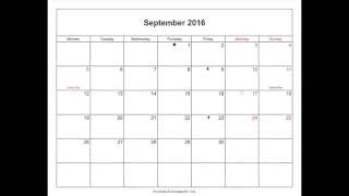 Free September 2016 Calendar Printable with Holidays and Notes in Word PDF [upl. by Livvie]