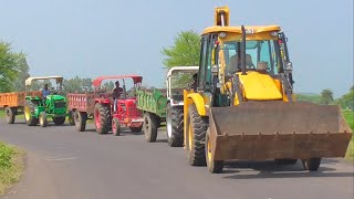 JCB 3dx Eco Loading Mud Mahindra 275 Eicher 485 John Deere Tractor with Trolley [upl. by Dnalyar360]