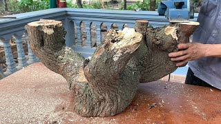 Amazing Idea Of Recycling Wood From Dry Stump Removed  Build Outdoor Wooden Table For Garden  DIY [upl. by Anuayek]