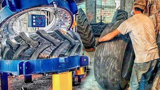 Professional Demonstrates Criticle Retreading Process of a Tire  How are Tires Renewed by Wrapping [upl. by Anana672]